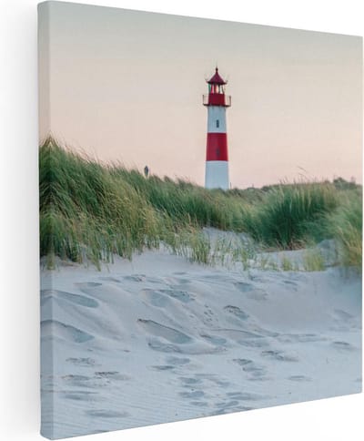 Artaza Canvas Schilderij Vuurtoren - 80x80 cm - Wanddecoratie Duinen - Muurdecoratie Strand - Decoratie Zee