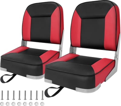 2 stuks, opvouwbare bootstoel om te vissen, waterdichte kapiteinsstoel, bootstoel 2 stuks, geschikt voor Jon/Ponton/Canoe/Bass Tracker bootstoelen - uniek kleurontwerp (zwart/rood)