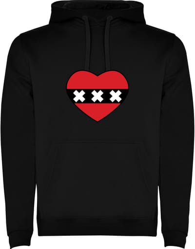 Zwarte Hoodie Amsterdam - de enige Echte Vlag in Hartvorm - liefde voor de stad - drie keer kruis - Stoer Maat M