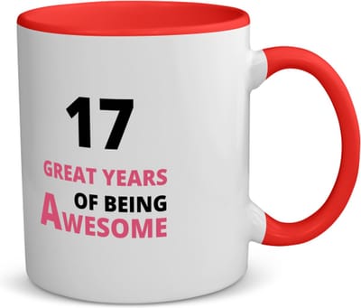 Akyol - 17 great years of being awesome koffiemok - theemok - rood - Hoera 17 jaar - iemand die 17 jaar is geworden - verjaardagscadeau - verjaardag - cadeau - kado - geschenk - gift - goeie jaren - 350 ML inhoud