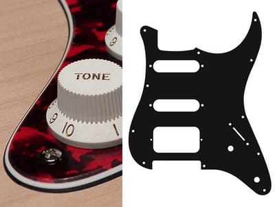 Boston ST-322-RR pickguard, Stallion, SSH, 2 pot holes, 3-5 switch, 3 ply, tiger red