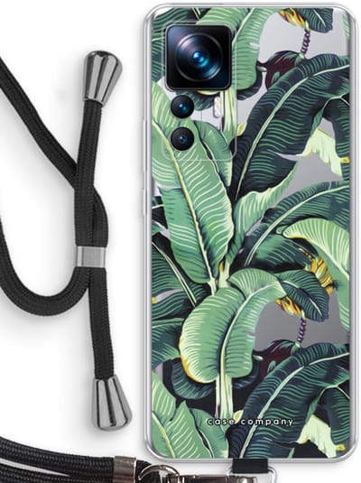 Case Company® - Hoesje met koord geschikt voor Xiaomi 12T hoesje met Koord - Bananenbladeren - Telefoonhoesje met Zwart Koord - Bescherming aan alle Kanten en Over de Schermrand