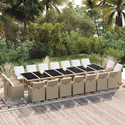 vidaXL - 19-delige - Tuinset - met - kussens - poly - rattan - beige
