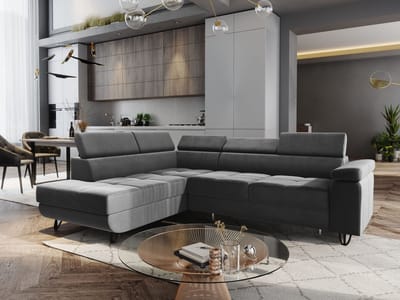 Hoekbank junior velvet donkergrijs- lounge links- hoeksalon met slaapfunctie en opbergruimte-zetelsenbedden