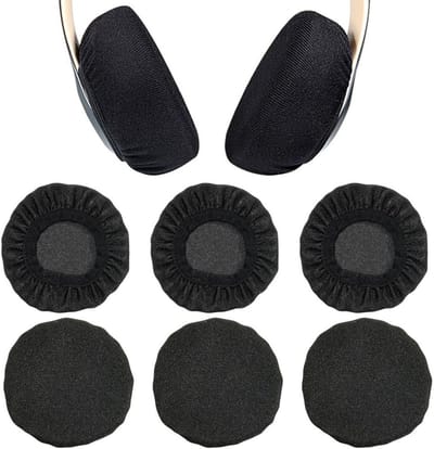 Set van 6 Oorkussens, Elastische Wasbare Hoofdtelefoonhoezen, Zachte Stof, Zweetbescherming voor Sport en Fitness, Zwart