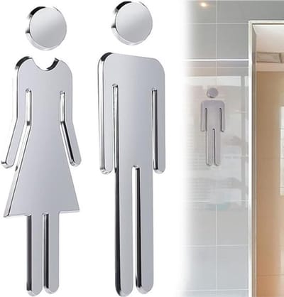 Toiletbordset - 1 Paar Toiletsymbolen - Zilver - 20 cm - Voor Mannen en Vrouwen