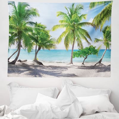 ABAKUHAUS Strandtapijt, Palmbladeren op Catalina Island, 150 x 110 cm, Groen Aqua Kokosnoot