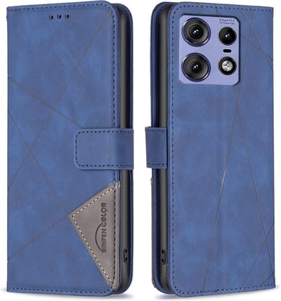 BINFEN Hoesje - Geschikt voor Motorola Edge 50 Pro Hoesje - BINFEN Geometric Book Case - Blauw