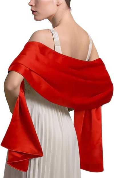 Elegante Satijnen Chiffon Avond Sjaals voor Bruiloften, Feestjes en Prom, Lichtgewicht Wraps in Rood, One Size