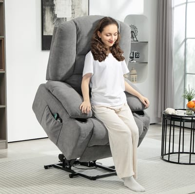 STILVORA Fauteuil 97 x 90 x 102 cm - Elektrische Relaxfauteuil Met Sta Op Hulp, Massage En Verwarming - Voor Woonkamer - Stof Donkergrijs