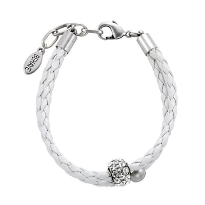 Behave - Armband - wit gevlochten imitatieleer steentjes - minimal chic