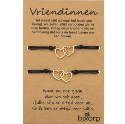 Bixorp Friends Vriendschapsarmbandjes voor 2 met Goudkleurig Dubbel Hartje - BFF Armband Meisjes - Best Friends Armband Vriendschap Cadeau voor Twee