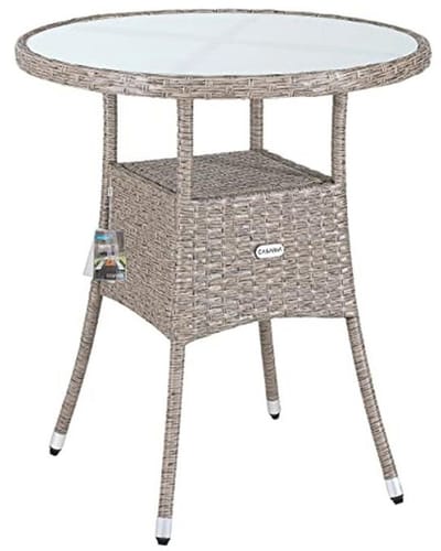 Ronde Weerbestendige Tuintafel van Polyrotan met Melkglas - 60x74cm Buiten, Balkon, Terras Bijzettafel