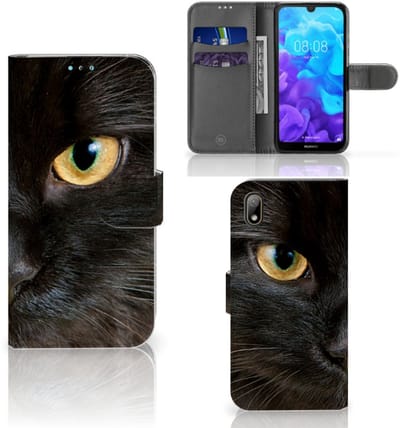 Huawei Y5 (2019) Telefoonhoesje met Pasjes Zwarte Kat