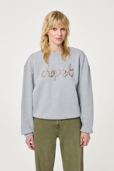 Fabienne Chapot Terry Rhinestone Sweater Dark Grey Melange Maat: XS | Sweaters Outlet | Dames | Grijs