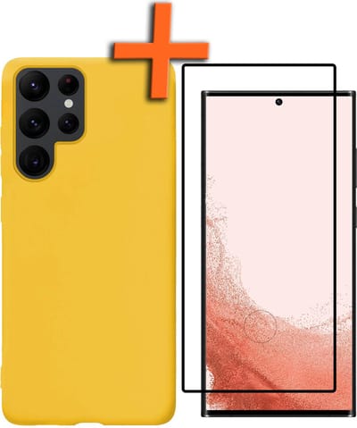 Hoes - Met Screenprotector - Geschikt voor Samsung Galaxy S22 Ultra - Sterk & Shockproof - Back Cover - Siliconen Case - Telefoon Hoes - Geel