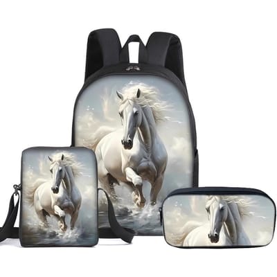 Paard 3 stuks/set Met Boodschappentassen, Etui, Schooltas Voor Jongen/Meisjes Beste Cadeau 2D Platte Cartoon Student Schooltassen