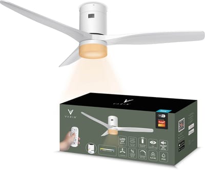 Varin® Smart Ventilator met LED verlichting - Wit - Tuya Wifi - LED 18W CCT - Lange bladen - Ø 132cm - 6 snelheden - Super stil 20dB - Met afstandsbediening en gratis app - Ventilatorkachel - Ventilatoren plafond - Verkoeling en verwarming