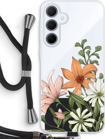 Case Company® - Hoesje met koord geschikt voor Samsung Galaxy A35 hoesje met Koord - Floral bouquet - Telefoonhoesje met Zwart Koord - Bescherming aan alle Kanten en Over de Schermrand