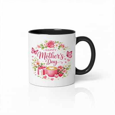 Wit & Zwarte Fijne Moederdag Mok 330 ml – Bloemen en Hart Koffiemok met Cadeau Design – Perfect Moederdag Cadeau voor Mama