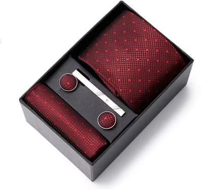 Actie4you® - Luxe Stropdas - Stropdas Set met Manchetknopen en Pochet en Dasspeld – Met Geschenkdoos – 4 Delig – Stropdas Set – Drood Stip
