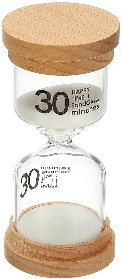 Dailygoods - PATIKIL 30 minuten zandtimer, houten zandhorloge, hoge borosilicaatglas, zandloper, zandklok, voor games, klaslokaal, keuken, kantoor, woondecoratie, wit