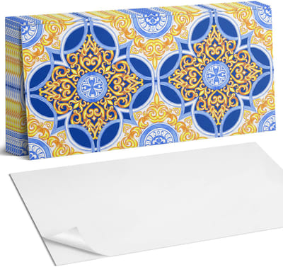 Coloray Plaktegels - Decoratief elegant motief Zelfklevende Wandtegels - 40 cm x 20 cm - Blauw Plaktegels - 10 stuks - Rechthoek PVC Tegels - Plaktegels Badkamer - Vloertegels Zelfklevend - Vinyltegels Vloer Zelfklevend - Portugese Tegels