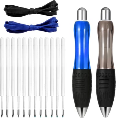 Extra dikke balpen met terugtrekmechanisme, 2 zware ballpoint pennen met brede grip en 12 navullingen, ideaal voor artritis en beperkte gripkracht