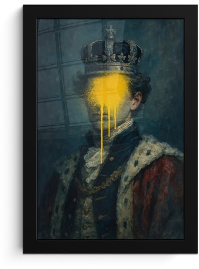 Poster in lijst - Fotolijst 20x30 cm - Posters - Koning - Portret - Druipende gele verf - Posterlijst zwart - Decoratie - Wanddecoratie woonkamer - Muurdecoratie slaapkamer