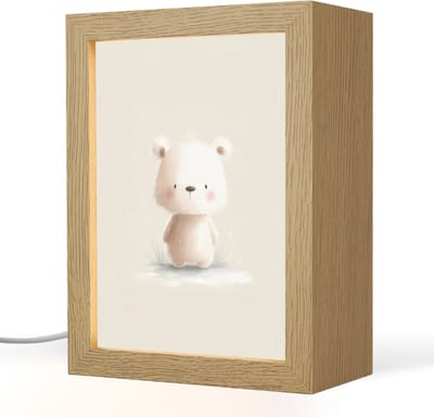 Nachtlampje 15x20 cm - Kinder lampje - Beertje - Sneeuwvlokje - Wit - Pluizig - Tafellamp kinderkamer - Slaapkamer lamp - Bedlamp kinderen - Kinderlampje stopcontact - Wandlamp babykamer - Nachtlampjes