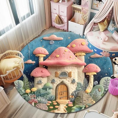 Dopamine Slaapkamer Decor Ronde Vloerkleed Leuke Vloerkleden voor Slaapkamer Kinder LeeshoEK Dikke Vloermat Huis Cartoon Paddenstoel Zacht Tapijt 140x140CM