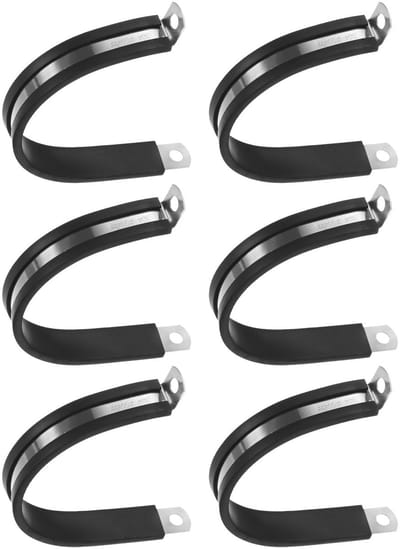 METERXITY 6-pack kabelklemmen, 2-3/16 inch/55 mm 304 roestvrij staal rubber gewatteerde geïsoleerde kabelklem R-vorm metalen houder voor buis/draad/pijp/lus installatie