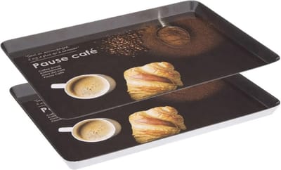2x stuks dienbladen/serveerbladen rechthoekig Koffie 30 x 22 cm zwart - Serveerbladen, dienbladen & keukenbenodigdheden