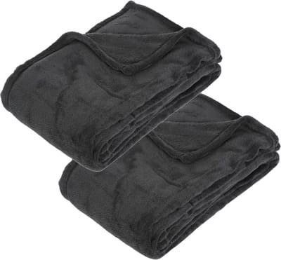 Atmosphera Fleece deken of plaid harig - 2x - antraciet - 130 x 180 cm - polyester - Bankdeken - Fleece plaid