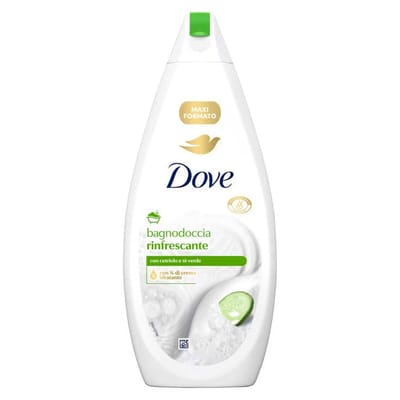 Dove Verfrissend doucheschuim, dermo-natuurlijke vochtverzorging, komkommer en groene thee, 1/4 vochtinbrengende crème, dermatologisch getest, douchegel voor dames en heren, 100% gerecyclede fles* 750