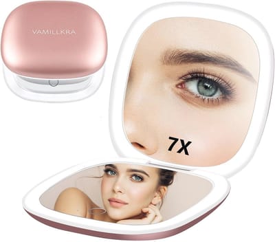 Reisspiegel met Licht en Vergroting – Dimbare LED Makeup Spiegel 10,10 cm