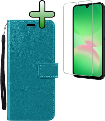 Hoesje Met Screenprotector - Geschikt voor Samsung Galaxy A26 - Luxe Pasjeshouder - Bookcase Portemonee - Flip Case - Kunstleer Book Case - Flipcase - Book Cover - Walletcase - Portemonneehoes - Turquoise