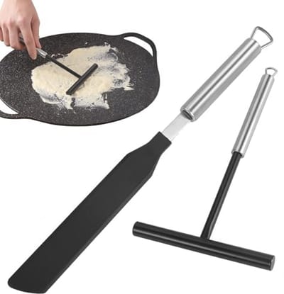 Pannenverdeler en Spatel Set voor Pannenkoeken en Crêpes - Duurzaam Roestvrij Staal en Siliconen