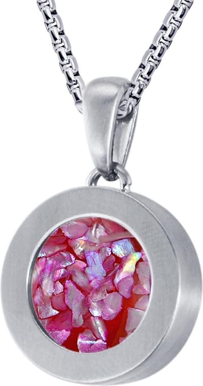 Quiges 12mm Mini Munt Hanger Zilverkleurig RVS Mat met Schelp Roze Vlokjes Munt en Box Ketting Ankerketting 42-46cm