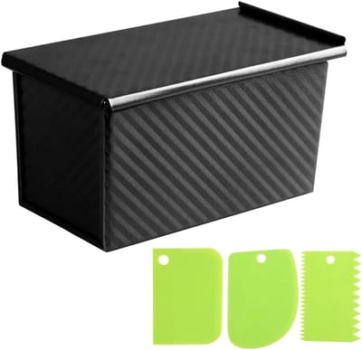 Broodpan met Deksel - Sandwichvorm - Zelf Brood Bakken - Inclusief Deegschrapers - 21 x 12 x 12 cm - Zwart