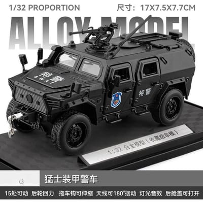 1:32 Krijgers Gepantserde Politieauto Legering Auto Model Terugtrekbaar Geluid En Licht Geluidseffecten Jongens Speelgoed Diecast Legering Auto Model