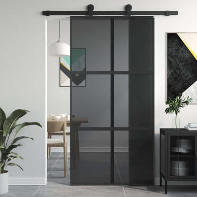 vidaXL - Schuifdeur - 102,5x205 - cm - gehard - glas - en - aluminium - zwart