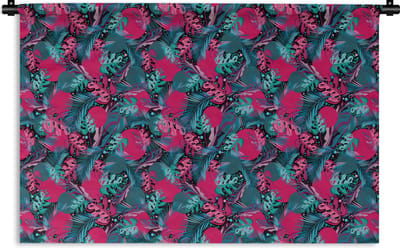 Wandkleed - Wanddoek - Bladeren - Hawaii - Design - Roze - Blauw - 180x120 cm - Wandtapijt