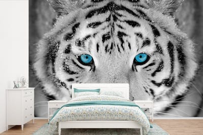 Behang - Fotobehang Tijger - Winter - Dieren - Breedte 330 cm x hoogte 220 cm