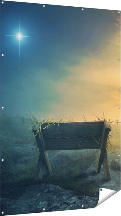 Gards Tuinposter Kribbe en Drie Kruisen - 120x180 cm - Tuindoek - Tuindecoratie - Wanddecoratie buiten - Tuinschilderij