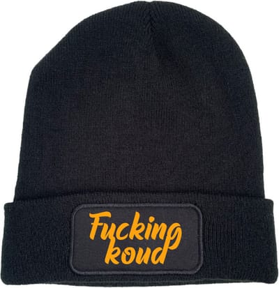 Fucking koud (cursief) wintermuts zwart | fluor oranje - soBAD. | Wintersport | Après ski verkleedkleren | Unisex | Heren en Dames Beanie