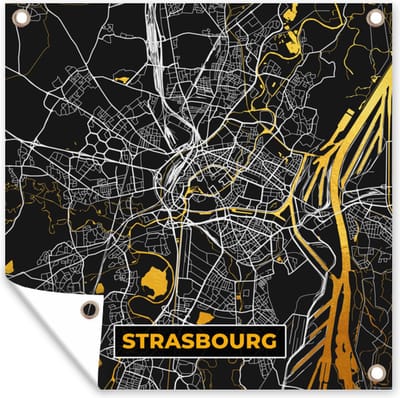 Tuin poster Kaart – Strasbourg - Stadskaart – Frankrijk – Plattegrond - 200x200 cm - Tuindoek