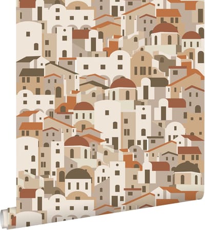 ESTAhome behang mediterrane huisjes beige en terracotta - 50 x 900 cm - 139623