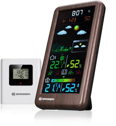 Draadloos Weerstation met Kleurendisplay, Houtlook, Buitensensor en Voorspelling