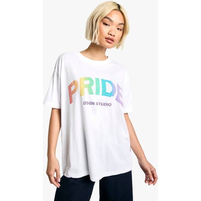 boohoo Dames DSGN Studio Pride Slogan Oversized T-shirt | Wit | Maat: 34